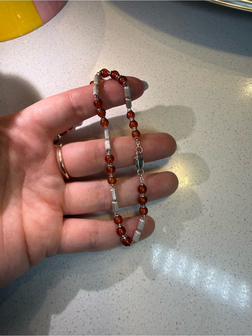Sterling Silver 925 and Orange Bead Necklace and Bracelet Set - Picture 4 of 4